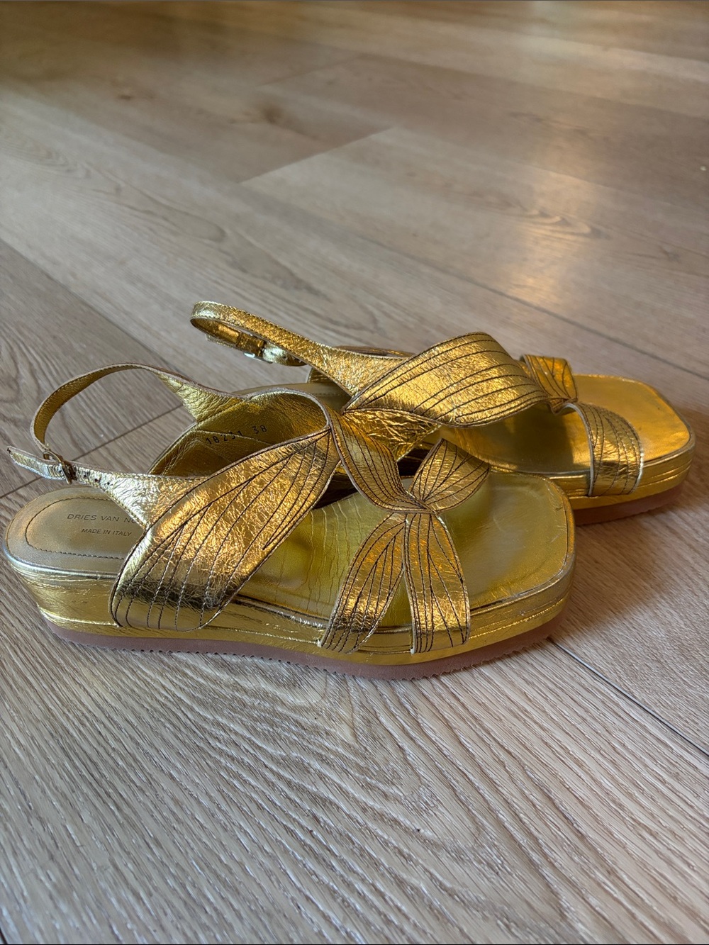 Dries Van Noten Metallic Gold Platform Slingback Sandals